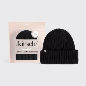 Glazey Satin-Lined Beanie in Black